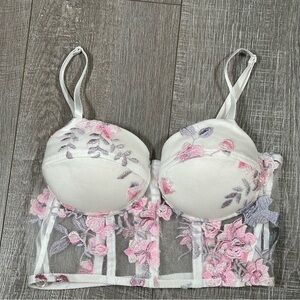 Say What Bustier Lace Bra Size S pink white Floral